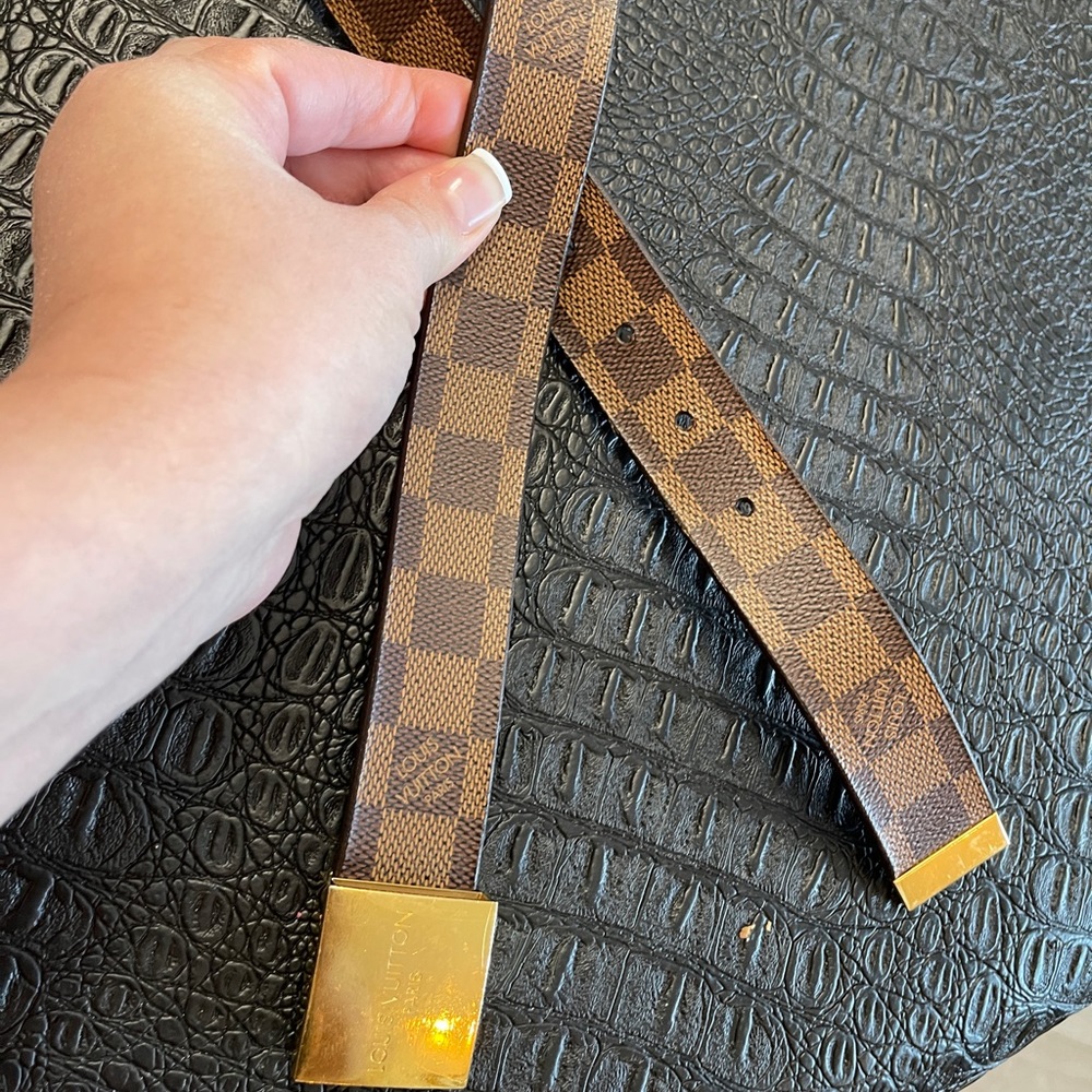 Louis Vuitton Damier Ebene Saint Tulle Belt Brown-Gold Buckle - Picture 4 of 8